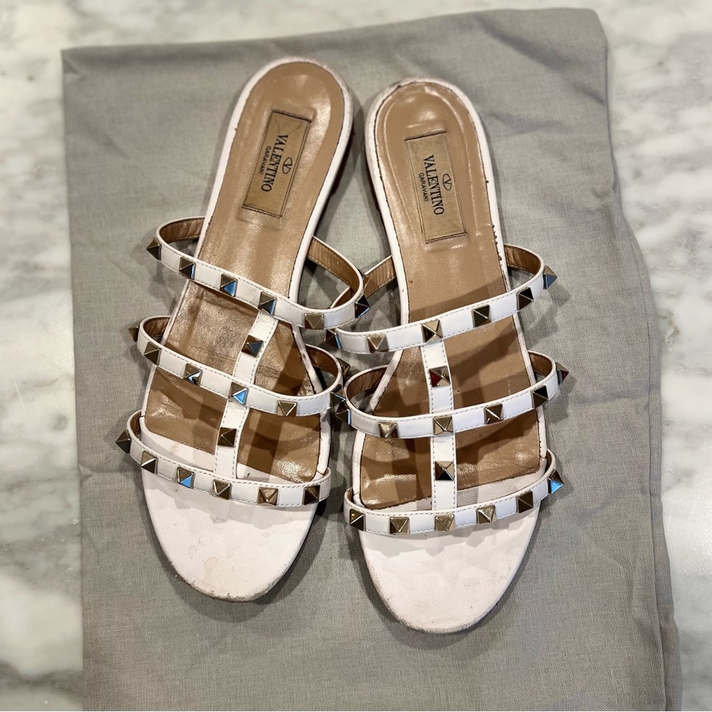White Valentino Rockstud Flats